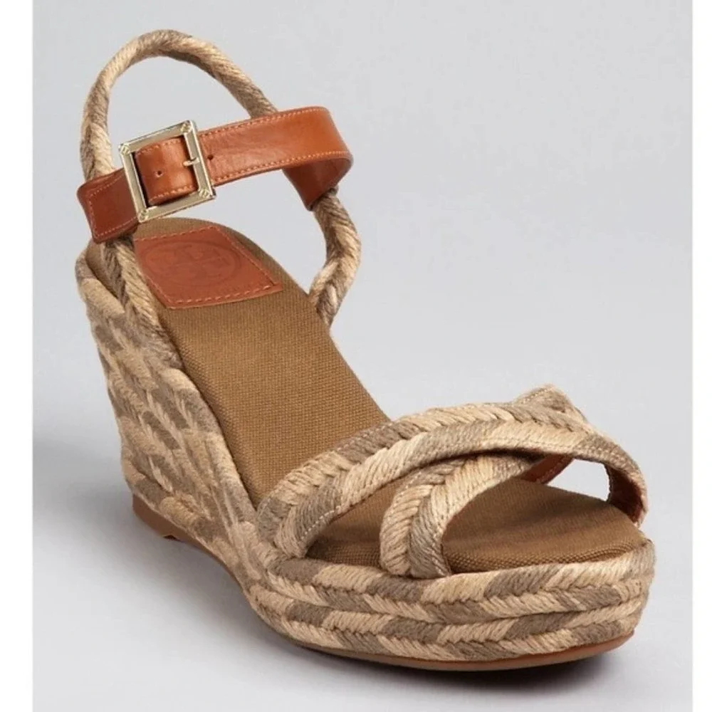 Tory Burch natural Camelia jute wedge sandals